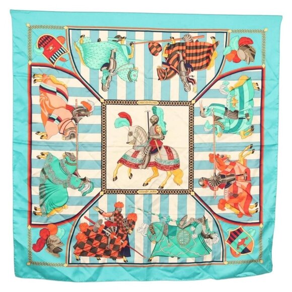 HERMES Carre 90 Scarf ""CHOCS EN PLUMES"" Silk Light Blue Auth 136553 - Picture 1 of 14